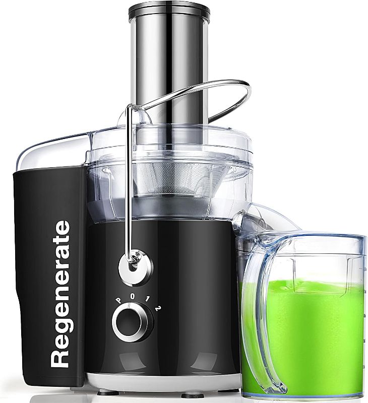 Photo 1 of 600W 3 Speeds Juicer Machines Vegetable and Fruit, Regenerate Centrifugal Juice Extractor with Wide Mouth 3” Feed Chute, Easy to Clean, BPA-Free Compact Centrifugal Juice Maker, Black
