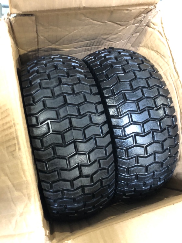 Photo 4 of 2-Pack 13x5.00-6 Flat-Free Tire with Rim,3"Centered Hub with 3/4" Bushings,w/Grease Fitting?400lbs Capacity,13x5-6 No-Flat Solid Rubber Turf Wheel,for Riding Lawn mower,Garden Cart,Wheelbarrow