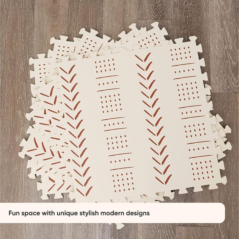 Photo 1 of CHILDLIKE BEHAVIOR Baby Play Mat - Play Pen Tummy Time Mat & Crawling Mat Foam Play Mat for Baby with Interlocking Floor Tiles 72x48 Inches Puzzle - Baby Floor Mat Infants & Toddlers (X-Large, Beige) 72x48 Inch Beige Mudcloth