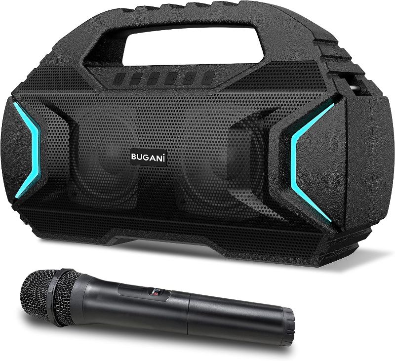 Photo 1 of BUGANI Bluetooth Speakers with Wireless Microphone, Party Plus Wireless Portable Speaker with 60W Big Power Stereo Sound, 30H Playtime, Support Karaoke/TF/AUX/USB, Suitable for Party, Outdoor Speaker
