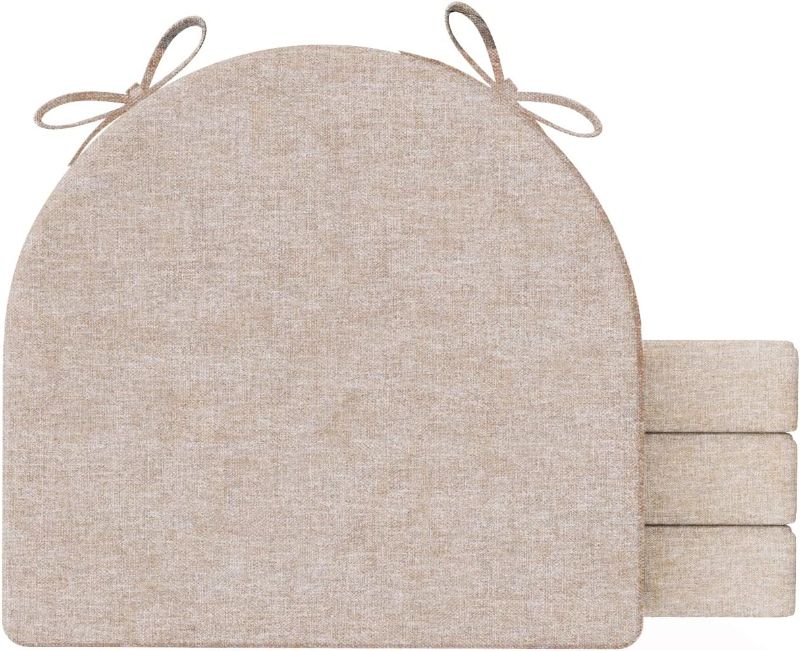 Photo 1 of AAAAAcessories U-Shaped 17" x 16" Chair Cushions for Dining Chairs with Ties and Removable Cover, 2" Thick Indoor Dining Room Kitchen Chair Pads, Set of 4, Beige
