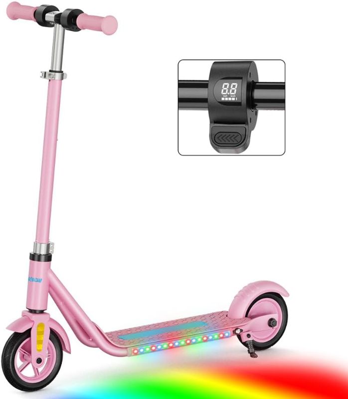 Photo 1 of Kids Electric Scooter Ages 6-12, Colorful LED Lights, Up to 9.3 MPH & 7.5 Miles,150W Electric Scooter for Kids with 3-Speed Adjustment
