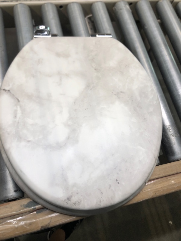 Photo 3 of Angel Shield Marble Toilet Seat Durable Molded Wood with Quiet Close,Easy Clean?Quick-Release Hinges (Round,Gray Marble) Round-16.5“ Gray Marble-Round