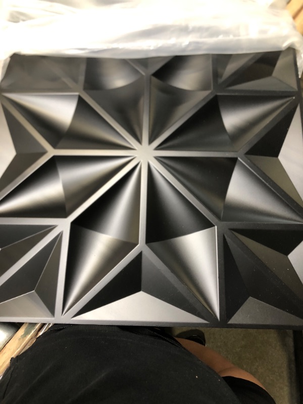 Photo 2 of Art3d Matte Black Textures 3D Wall Panels Sheets Diamond Design for Iinterior Wall Décor(12 Tiles 32 Sq Ft) 19.7"×19.7" Black 12