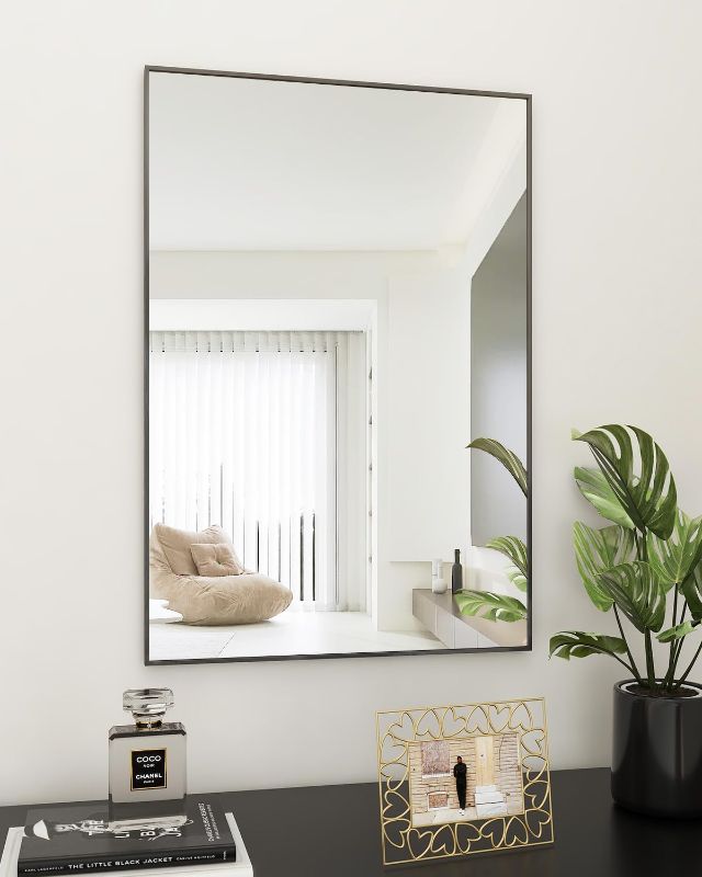 Photo 1 of BEAUTYPEAK Wall Mirror 20" x 28" Rectangular Bathroom Mirror with Metal Frame, Hanging Mirrors for Living Room Bedroom Bathroom Entryway, Hangs Horizontal or Vertical, Black 
