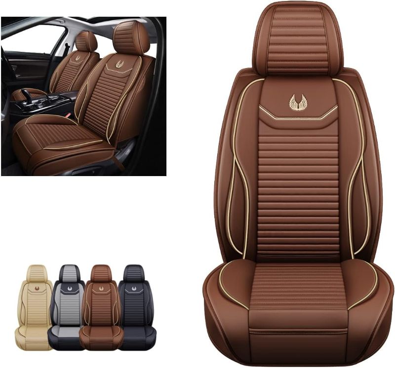 Photo 1 of OASIS AUTO Car Seat Covers Accessories 2 Piece Rear Premium Nappa Leather Cushion Protector Universal Fit for Most Cars SUV Pick-up Truck, Automotive Vehicle Auto Interior Décor (OD-008 Brown)