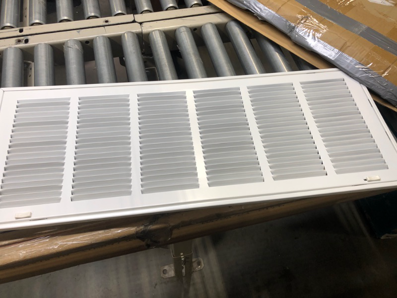 Photo 3 of 30" X 10" Steel Return Air Filter Grille for 1" Filter - Easy Plastic Tabs for Removable Face/Door - HVAC Duct Cover - Flat Stamped Face -White [Outer Dimensions: 31.75w X 11.75h] 30" X 10" White