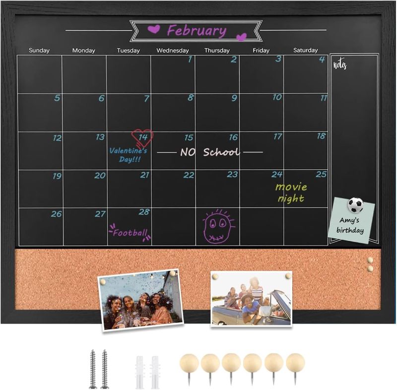 Photo 1 of TORASO Chalkboard Calendar & Corkboard, Magnetic Surface 23.6" x 29" Combination Chalk Board & Bulletin Board, Black Framed Blackboard/Calendar/Cork Combo Board(ZHHB-BK-6074)