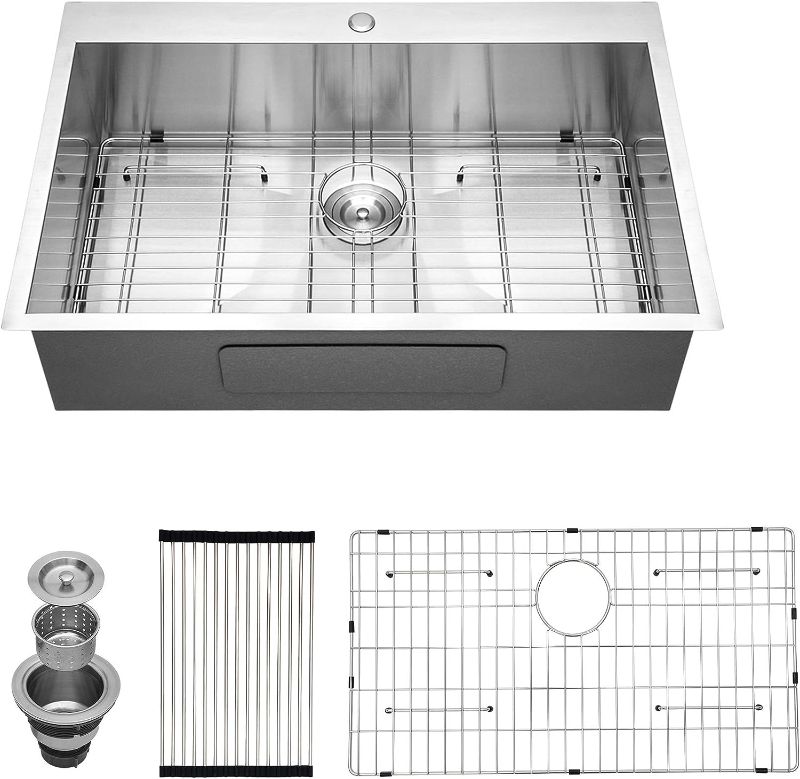 Photo 1 of 32 Drop In Kitchen Sink - Logmey 32"x18" Drop-in Topmount Single Bowl Kitchen Sink 18 Gauge Stainless Steel Kitchen Sink Basin
