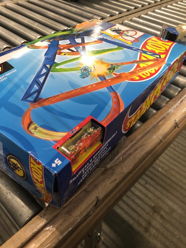 Photo 2 of ?Hot Wheels Track Set and 1:64 Scale Toy Car, 29" Tall Track with Motorized Booster for Fast Racing, Action Spiral Speed Crash Playset???? SHIPS IN OWN CONTAINER