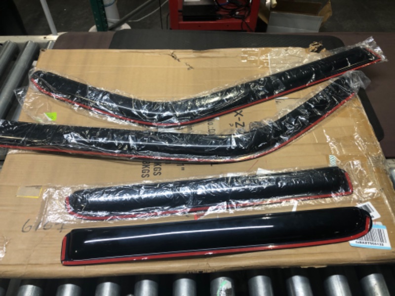 Photo 1 of IKON MOTORSPORTS Tape On External Window Visor, Compatible with 1999-2016 Ford F250 F350 F450 F550 Super Duty, Slim Style Dark Smoke Tint Acrylic Shade Rain Sun Guard Wind Vent Air Deflector