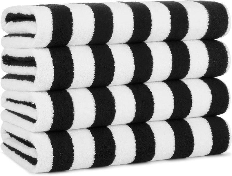 Photo 1 of  California Beach Towels - (Pack of 4) Absorbent, Quick Drying, Ringspun Cotton Pool Towel, Perfect for Hotel, Spa Hot Tub, and Bath, 30 x 70 in, Black 
