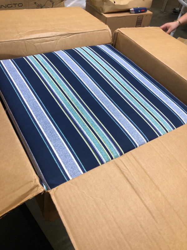 Photo 3 of Arden Selections Outdoor Seat Cushion 21 x 21, Sapphire Aurora Blue Stripe 21 x 21 Seat Cushion Sapphire Aurora Stripe