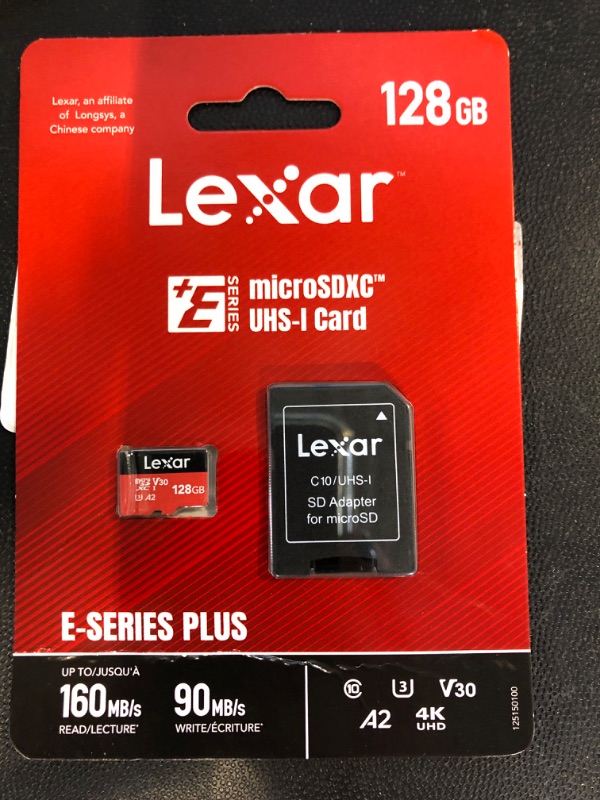 Photo 2 of Lexar E-Series Plus 64GB Micro SD Card, microSDXC UHS-I Flash Memory Card with Adapter, 160MB/s, C10, U3, A2, V30, Full HD, 4K UHD, High Speed TF Card for Phones, Tablets, Drones, Dash Cam