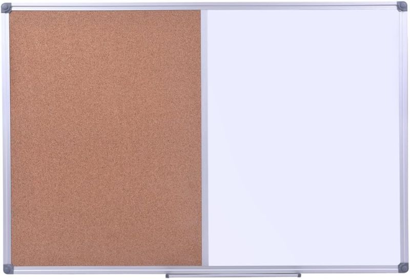 Photo 1 of Combination Whiteboard Bulletin Cork Board, Vision Board 2023, 36 x 24 Cork Board White Board Combo 3' x 2' Magnetic Dry Erase Board + Corkboard for Homeschooling, Office, Classroom , Silver 36x24