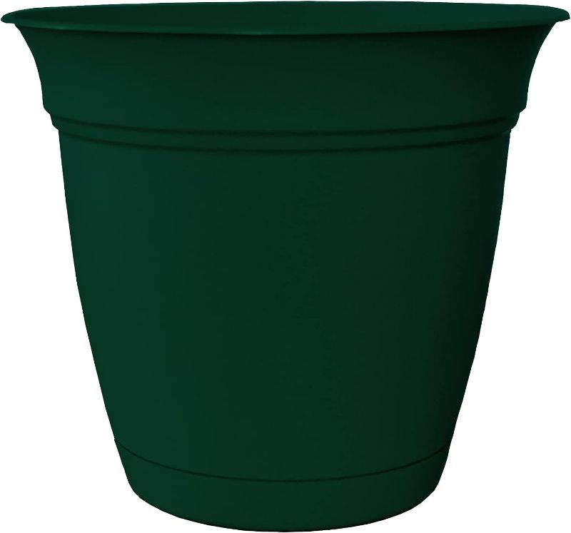 Photo 1 of 16 Inch Eclipse Round Planter with Saucer - Indoor Outdoor Plant Pot for Flowers, Vegetables, and Herbs, Evergreen