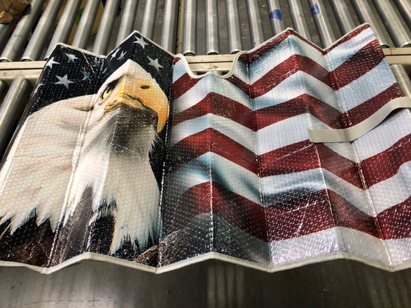 Photo 3 of BDK AS-764 USA Patriotic American Eagle Flag Front Windshield Sunshade, Accordion Style Folding Autoshade Sun Visor for Car Truck SUV, 58x28 Inch USA Eagle Flag