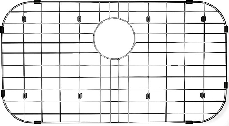Photo 1 of Alonsoo Sink Grid 26 inches x 14 W, grate Centered Drain with Corner Radius 3-12 inches, Stainless Steel kitchen protector, rack for bottom of sink, accessories, Large 26" x 14", Corner 3-1/2",Centered Drain
