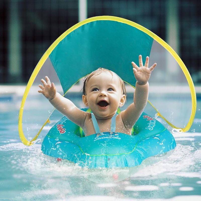 Photo 1 of Refasy Baby Swimming Float Inflatable Infant Pool Float UPF50+ Sun Protection Canopy