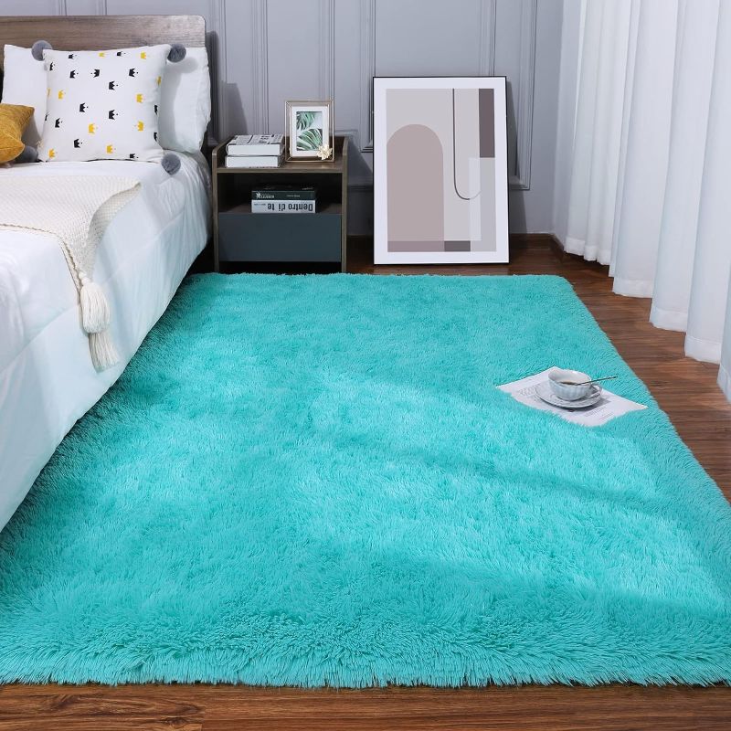 Photo 1 of  Super Soft Shaggy Rug Fluffy Bedroom Carpets, 3x5 Feet Teal Blue, Modern Indoor Fuzzy Plush Area Rugs for Living Room Dorm Home Decorative Kids Girls Children's Floor Rugs