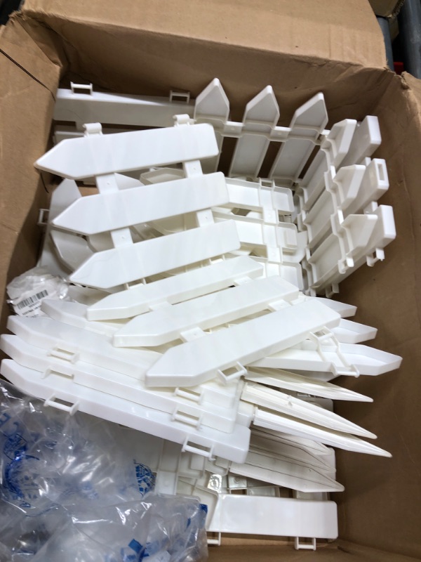 Photo 3 of PLULON 24 Pieces Garden Fence with 24 Pieces Fence Insert White Plastic Fence Garden Picket Fence Edgings Lawn Flowerbeds Plant Borders Decorative Garden Yard