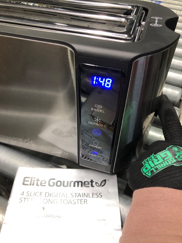 Photo 3 of Elite Gourmet ECT5322 Long Slot 4 Slice Toaster, Countdown Timer, Bagel Function, 6 Toast Setting, Defrost, Cancel Function, Built-in Warming Rack, Extra Wide Slots for Bagels Waffles, Stainless Steel 4 Slice Stainless Steel and Jet Black