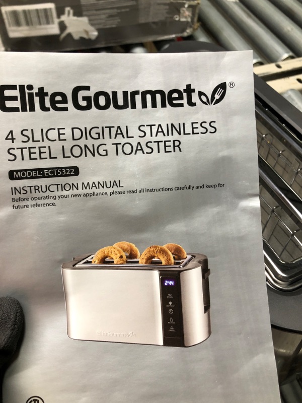 Photo 4 of Elite Gourmet ECT5322 Long Slot 4 Slice Toaster, Countdown Timer, Bagel Function, 6 Toast Setting, Defrost, Cancel Function, Built-in Warming Rack, Extra Wide Slots for Bagels Waffles, Stainless Steel 4 Slice Stainless Steel and Jet Black