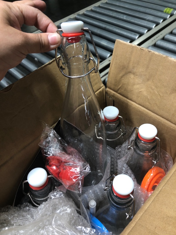 Photo 4 of 6 Pack, 33 oz (1 Liter) Swing Top Glass Bottles with Airtight Stopper Lids – Flip Top Brewing Bottle for Fermentation, Kombucha, Mead, Vinegar, Beer, Kefir, Wine– Come With 8 Extra Seals & 2 Pourers 33OZ