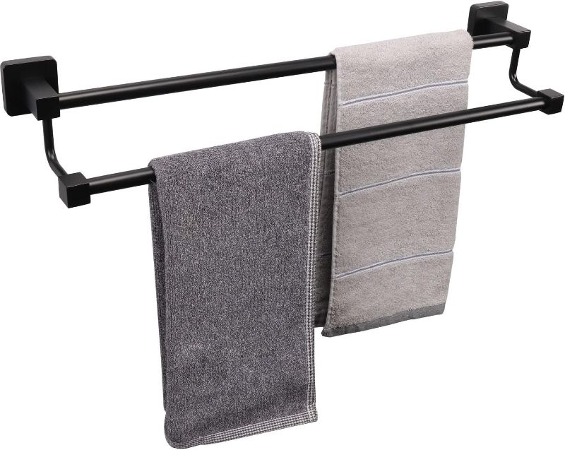 Photo 1 of **MISSING HARDWARE** TocTen Double Bath Towel Bar - Thicken SUS304 Stainless Steel Towel Rack for Bathroom, Bathroom Accessories Double Towel Rod Heavy Duty Wall Mounted Square Towel Holder (Matte Black,24 INCH)