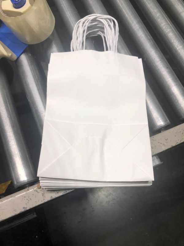 Photo 2 of 150Pack 8x4.5x10.8 Inch Medium White Kraft Paper Bags with Handles Bulk, Paper Gift Bags, Kraft Bags for Birthday Party Favors Grocery Retail Shopping Business Goody Craft Bags