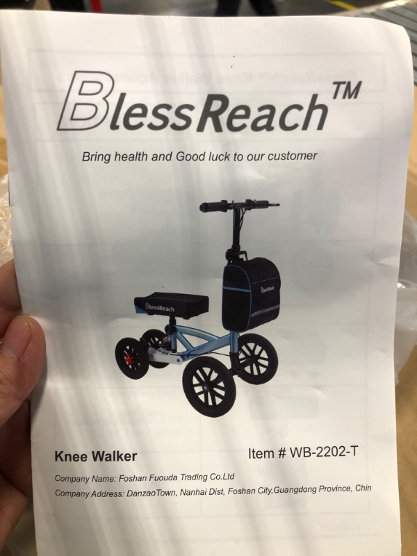 Photo 1 of BlessReach Economy Knee Scooter Steerable Knee Walker for Foot Injuries Compact Crutches with Dual Rear on-Wheel Brake and Shock Absorption Under The Knee pad Wb-2202 Blue