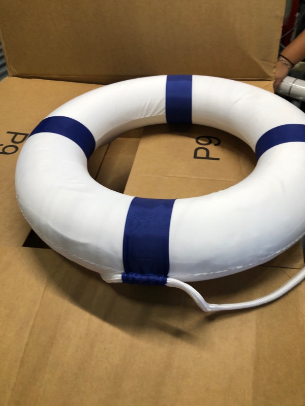 Photo 3 of 20 inch/50cm Small Diameter Swim Foam Ring Buoy Swimming Pool Safety Life Preserver with 98.4FT Water Floating Lifesaving Rope Blue w/Rope 98.4FT