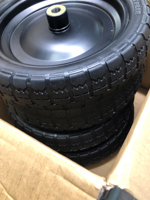 Photo 4 of (4-Pack) 13‘’ Tire for Gorilla Cart Replacement Wheels, Flat Free Solid Wheelbarrow Tires for Heelbarrow, Garden Cart, Trolleys, Hand Trucks and Yard Trailers, 5/8 Inch Axle Borehole and 2.1” Hub 4pack