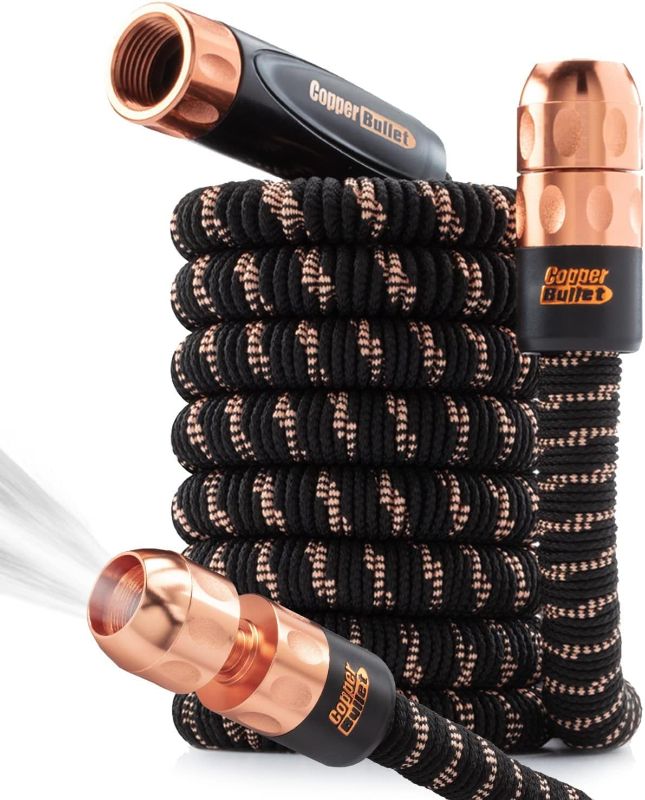 Photo 1 of 2024 Pocket Hose Copper Bullet AS-SEEN-ON-TV Expands to 25 ft REMOVABLE Turbo Shot Multi-Pattern Nozzle 650psi 3/4 in Solid Copper Anodized Aluminum Fittings Lead-Free Lightweight No-Kink Garden Hose
