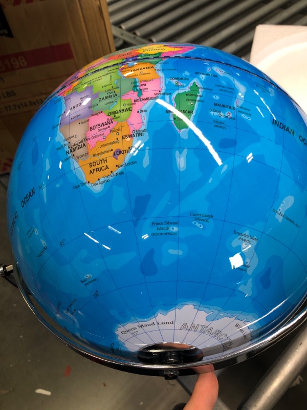 Photo 4 of 13" World Globe with Stand, 720° Swivels in All Directions, Stainless Steel Stand, Geographic/Decorative Desktop Decoration World Globe Map with Clear Text for Home, School, Office
