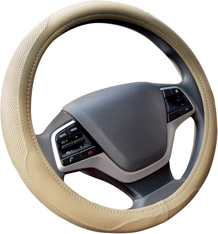 Photo 1 of Car Leather Steering Wheel Cover - Ylife 15-inch Universal Microfiber- Neutral & Soft & Breathable & Silicone Anti Slip Auto Steering Wheel Wrap for Men Women ?Beige?
