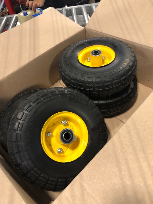 Photo 4 of 4.10/3.50-4 tire and Wheel Flat Free,10" Solid Tire Wheel with 5/8" Bearings,2.1" Offset Hub,for Gorilla Cart,Garden Carts,Dolly,Trolley,Dump Cart,Hand Truck/Wheelbarrow/Garden Wagon (4-Pack)
