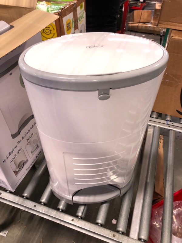 Photo 1 of Dekor Plus Hands-Free Diaper Pail | White | Easiest to Use | Just Step – Drop – Done | Doesn’t Absorb Odors | 20 Second Bag Change | Most Economical Refill System |Great for Cloth Diapers
