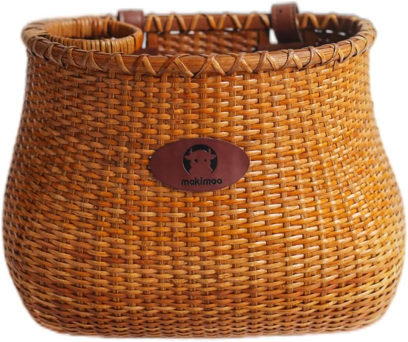Photo 1 of Bike Basket for Women's Beach Cruiser or Scooter The Original Wicker Bicycle Baskets with Built in Cup Holder for Front Handlebar-Classic Vintage Style Handmade Natural Rattan Wicker
