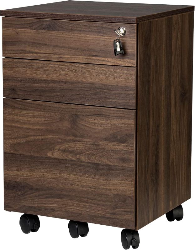 Photo 1 of TOPSKY 3 Drawers Wood Mobile File Cabinet Fully Assembled Except Castors (Light Walnut, 16.3x15.7x24.4)
