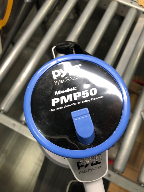 Photo 3 of PylePro PMP50 50 Watt 1,200 Yard Sound Range Portable Bullhorn Megaphone Speaker with Built In MP3 Input Jack and Loud Siren Alarm, Blue