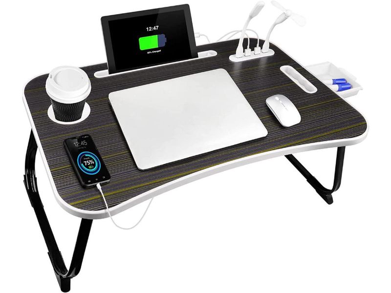 Photo 1 of Laptop Bed Desk,Lap Desk Bed Table Tray with USB Charge Port,Cup Holder and Storage Drawer,Portable Laptop Stand for Bed Sofa Floor Working Writing Reading (Black)
