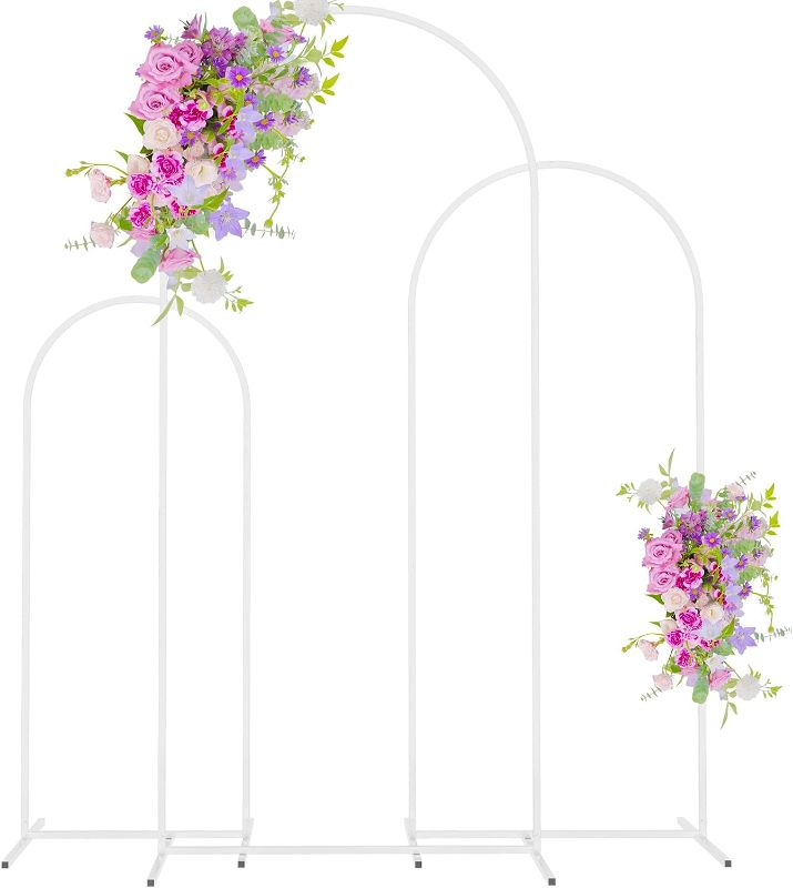 Photo 1 of Asee'm Metal White Arch Backdrop Stand Set of 3 Arched Door Frame Metal 6FT/5FT/4FT for Wedding Parties Birthday Graduation Anniversary Celebration and Other Indoor Outdoor Decorations
