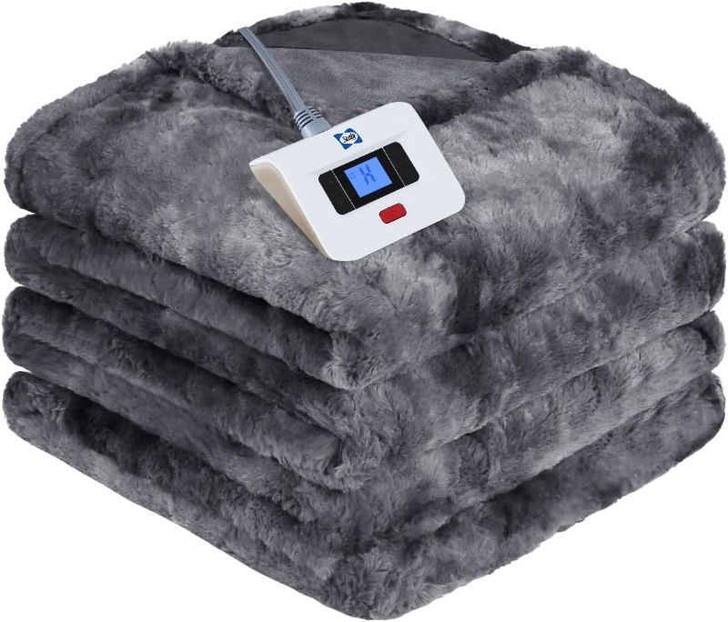 Photo 1 of SEALY Electric Blanket Twin Size, Faux Fur & Flannel Heated Blanket with 10 Heating Levels & 1-12 Hours Auto Off, Fast Heating Blanket, Machine Washable, Grey, 62x 84 Inch
