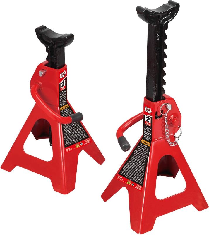 Photo 1 of BIG RED T42002A Torin Steel Jack Stands: Double Locking, 2 Ton (4,000 lb) Capacity, Red, 1 Pair
