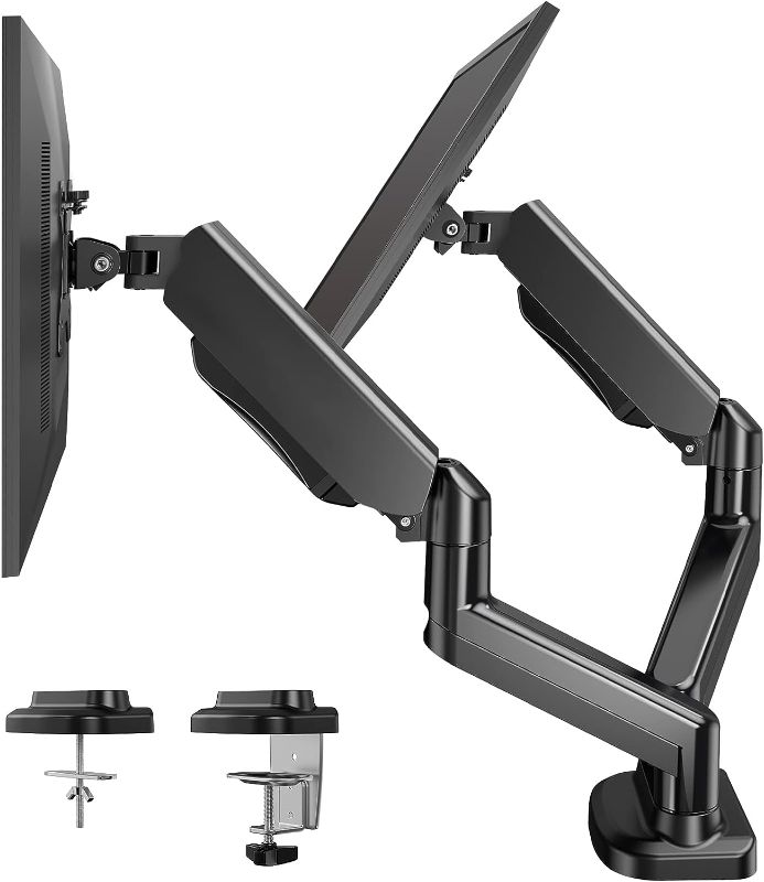 Photo 1 of HUANUO Dual Monitor Arm for 13 to 27 inch, Gas Spring Monitor Stands for 2 Monitors Vesa Mount with Clamp/Grommet Base, Computer Dual Monitor Desk Mount for up to 17.6 lbs per Arm
