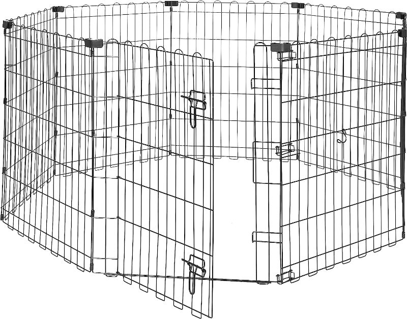 Photo 1 of Amazon Basics - Octagonal Foldable Metal Exercise Pet Play Pen for Dogs, Fence Pen, Single Door, Small, 60 x 60 x 30 Inches, Black
