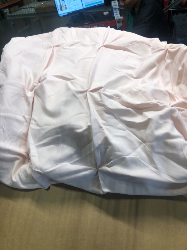 Photo 2 of 3 Piece Microfiber Comforter Set Girls Bed Dorm Room Decor Pinch Pleat Pintuck Down Alternative Queen Size Bedding - All Season Rose Blush Pink Bedroom Decor- JN1 (Queen 3 Piece)