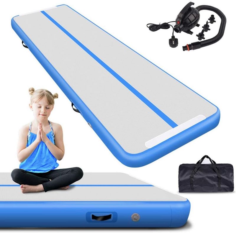 Photo 1 of Air Tumbling Track Gymnastics Mat Inflatable 10ft 13ft 16ft 20ft Tumble Mats 4 Inch Thickness Air Roller Gymnastics Barrel Back Handspring Trainer /Yoga/Training/Cheerleading/Water Fun with Electric Pump
