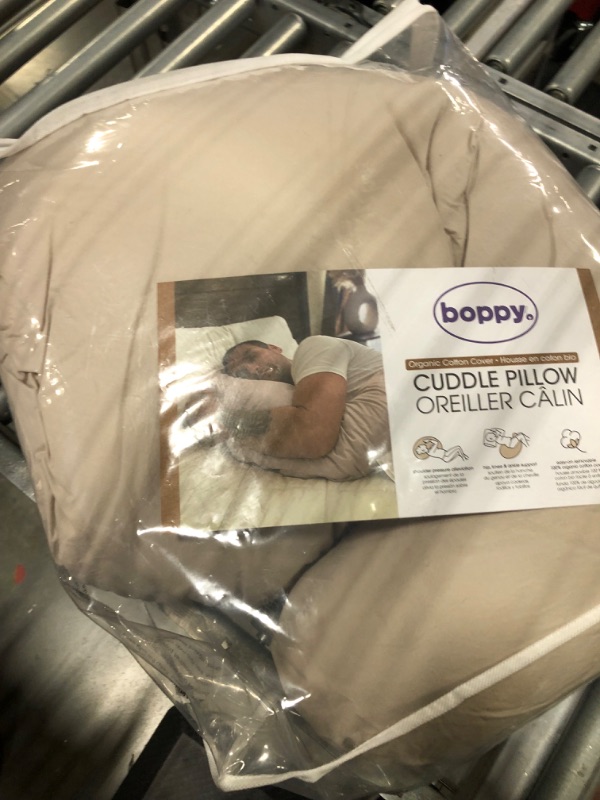 Photo 1 of Boppy Organic Cotton Fabric Cuddle Pregnancy Pillow with Removable, 100% Organic Cotton Pillow Cover | Plush Contoured Support | Prenatal and Postnatal Positioning Organic Biscuit